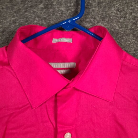 Van Heusen Men's Dress Shirt Fitted Lux Sateen Button Down Collar Hot Pink 15.5 - Picture 4 of 12